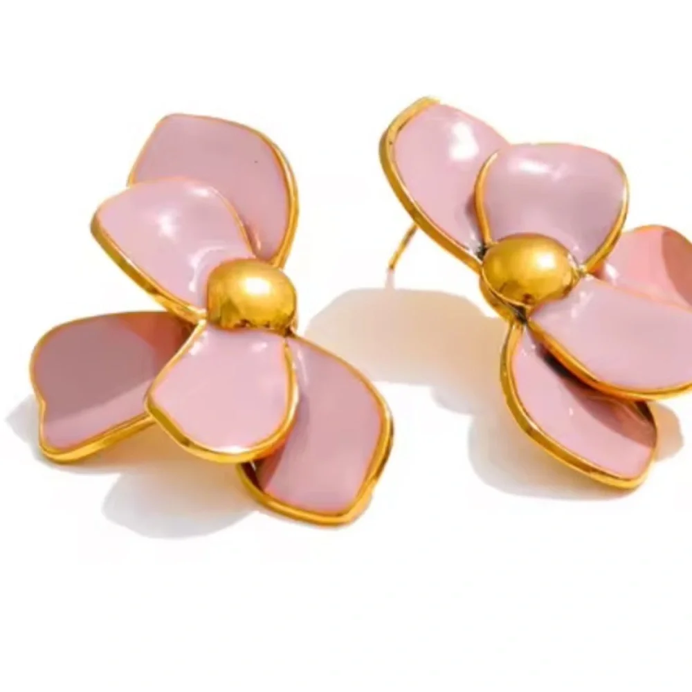 Blush Pink Petal Floral Gold Earrings
